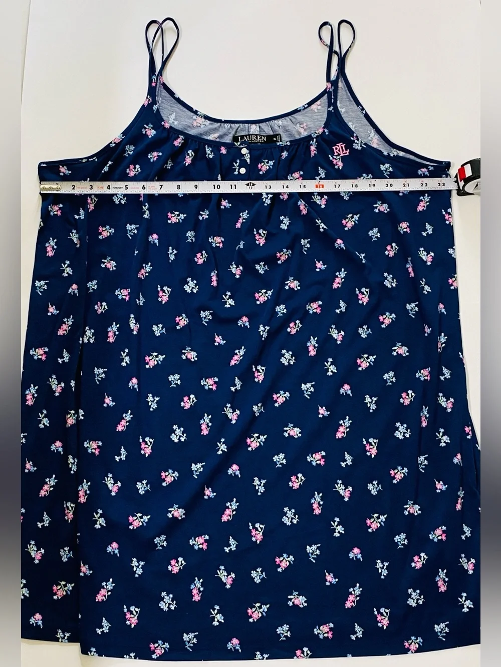 Ralph Lauren Women’s Double Strap Button Neck Nightgown Navy